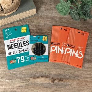 Lot 4 Vintage KMart Hand Sewing Needles & Woolworth Steel Silk Pins